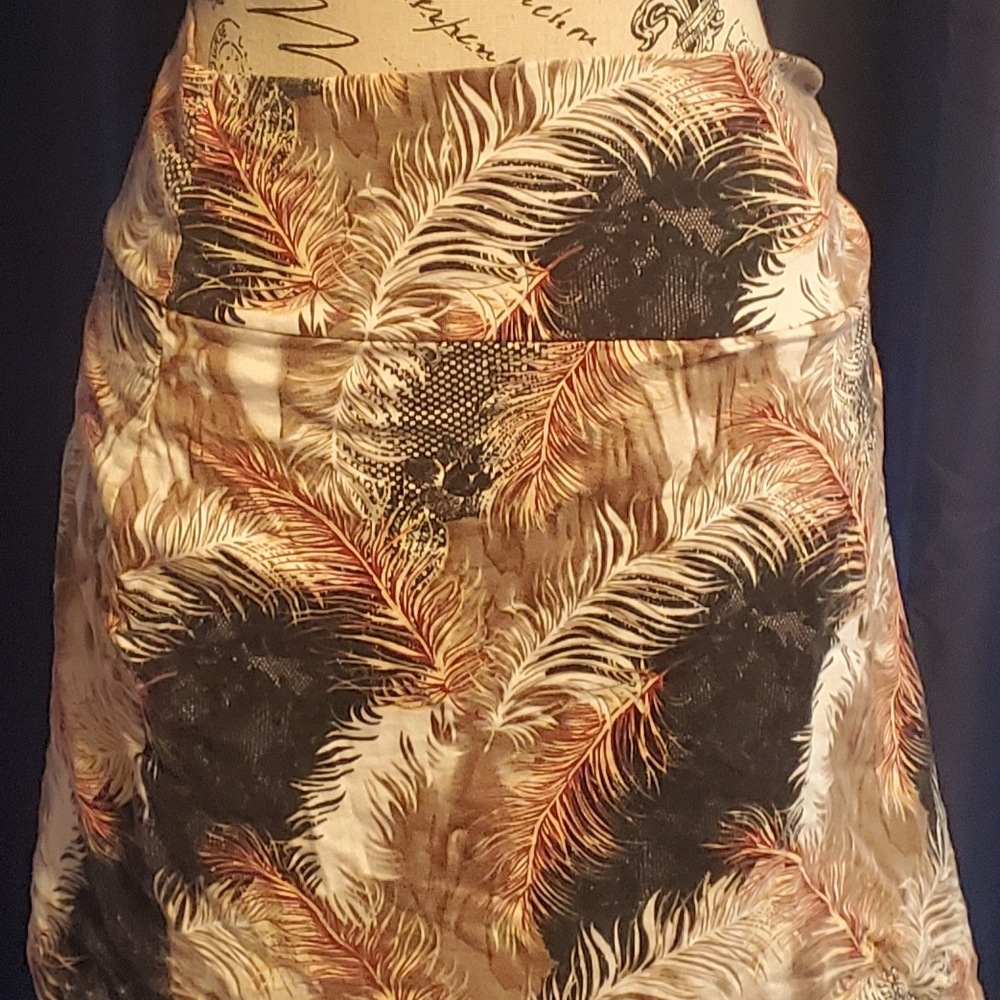 Vintage Y2K Junior's Plus Size 1X Body Con Feather Print Mini Skirt Boho Pencil